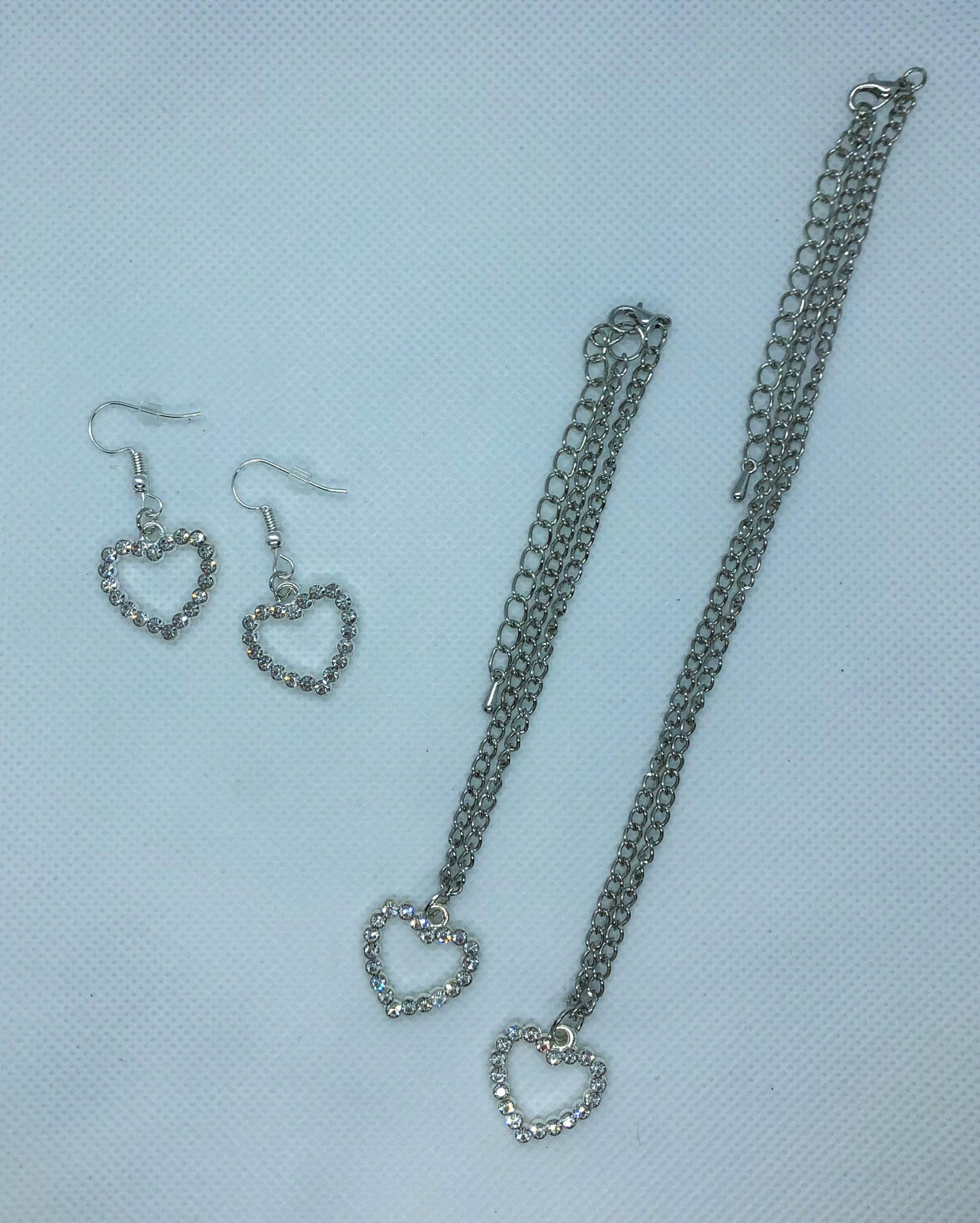 Silver Heart With Rhinestones Set