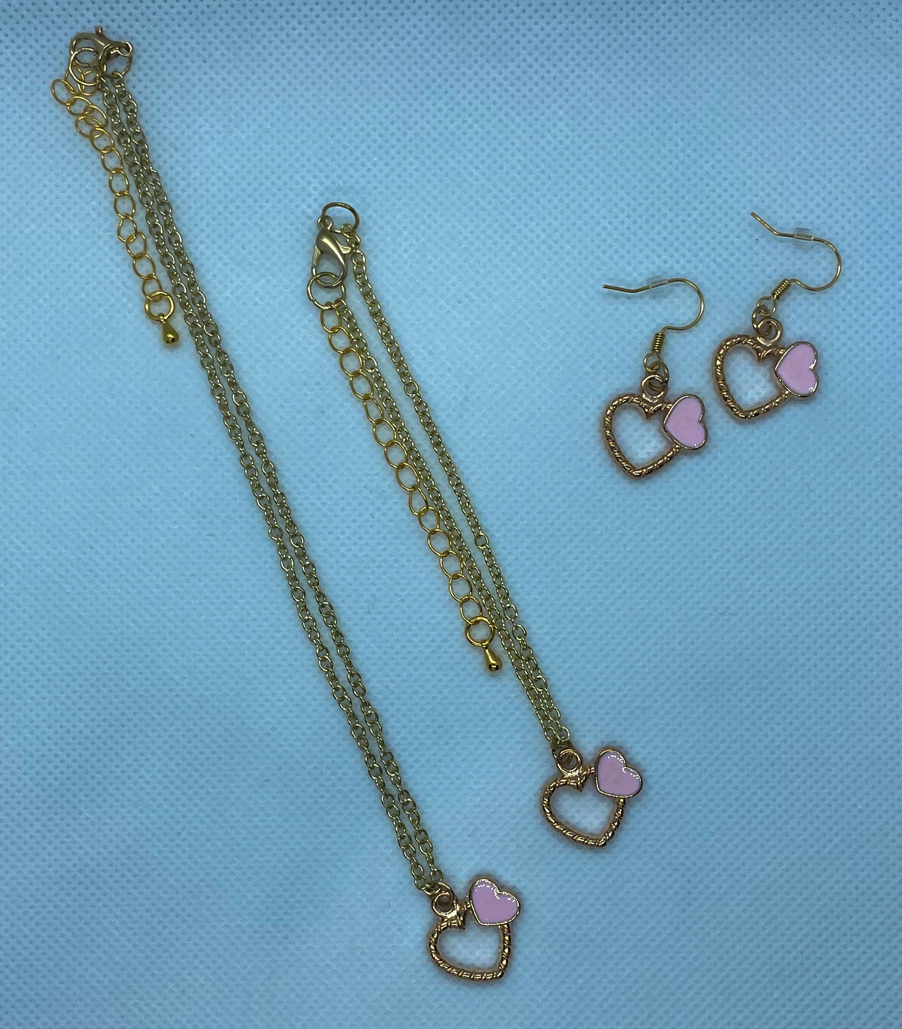 Gold / Pink Enamel Heart Set